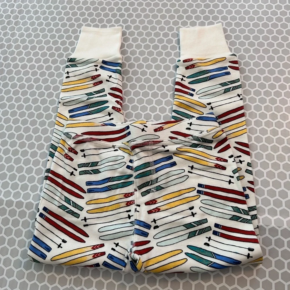 NWT J Crew Cream Kids Pajama Set Red, Blue, Yellow & Teal Snow Ski Themed Size 5